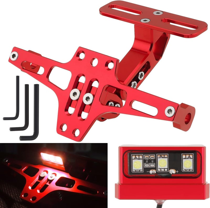 Windance Motorcycle License Plate Bracket,Universal Adjustable Fender Eliminator Kit, CNC Aluminum Tail Tidy holder with LED light (Red) - Image 1